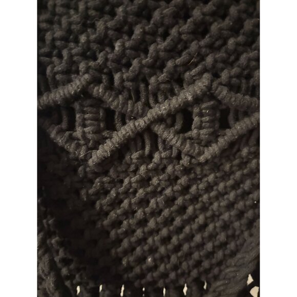 Danielle Nicole Black Macrame Shoulder Bag w/ Wood Handle  # 10.5" x 9" # 3059 - Picture 6 of 8